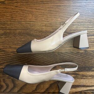 Elegant Beige and Black Slingback Heels